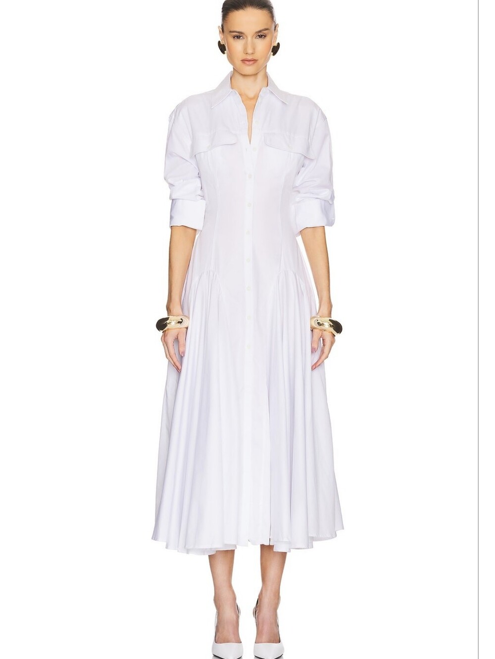Helsa Godet Shirt Dress in White